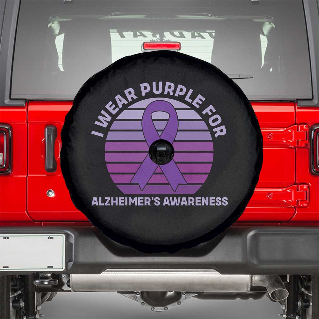 I Wear Purple For Alzheimers Spare Tire Cover Vintage Sunset Purple Ribbon Graphic