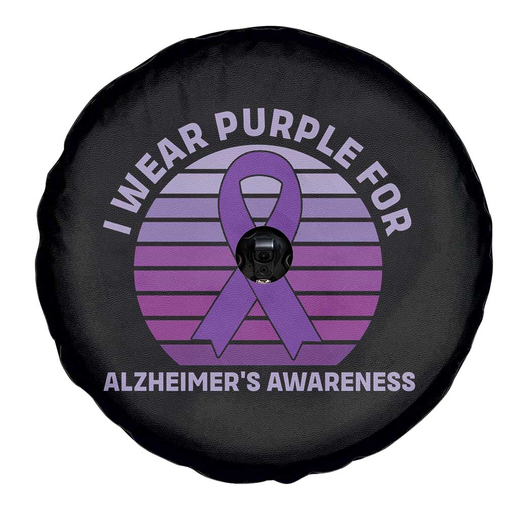 I Wear Purple For Alzheimers Spare Tire Cover Vintage Sunset Purple Ribbon Graphic