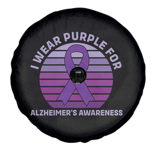 I Wear Purple For Alzheimers Spare Tire Cover Vintage Sunset Purple Ribbon Graphic
