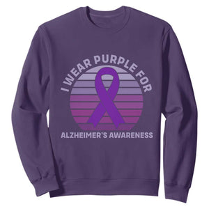 I Wear Purple For Alzheimers Sweatshirt Vintage Sunset Purple Ribbon Graphic