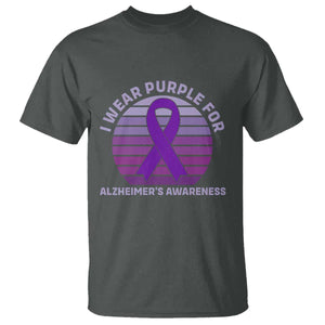I Wear Purple For Alzheimers T Shirt Vintage Sunset Purple Ribbon Graphic