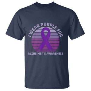 I Wear Purple For Alzheimers T Shirt Vintage Sunset Purple Ribbon Graphic