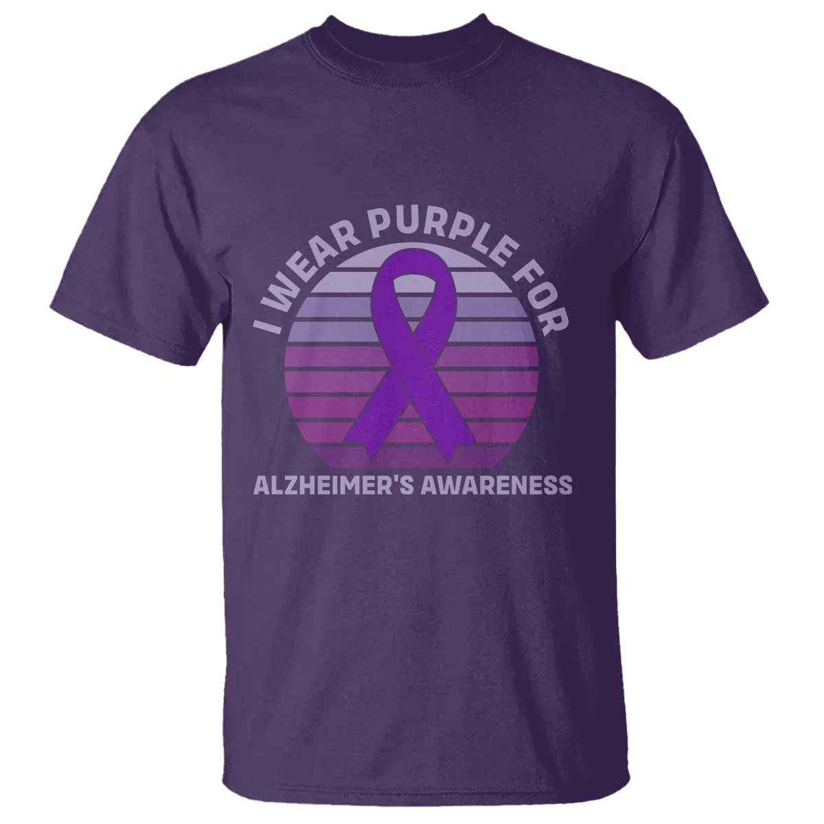 I Wear Purple For Alzheimers T Shirt Vintage Sunset Purple Ribbon Graphic TS12 Purple Print Your Wear