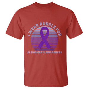 I Wear Purple For Alzheimers T Shirt Vintage Sunset Purple Ribbon Graphic