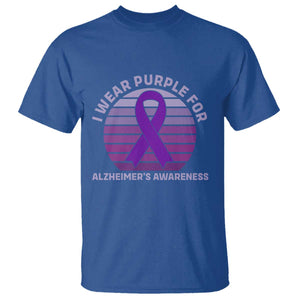 I Wear Purple For Alzheimers T Shirt Vintage Sunset Purple Ribbon Graphic