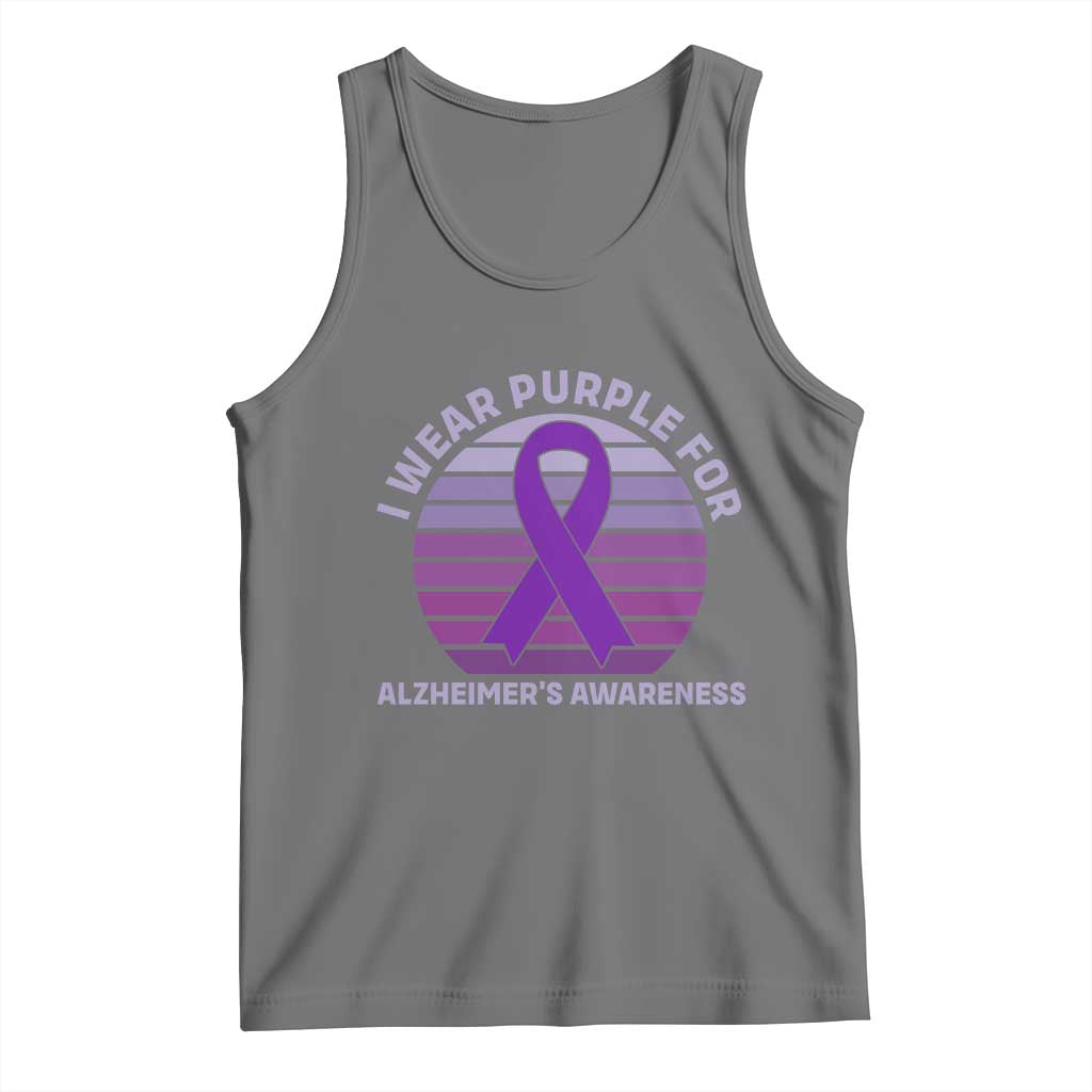 I Wear Purple For Alzheimers Tank Top Vintage Sunset Purple Ribbon Graphic