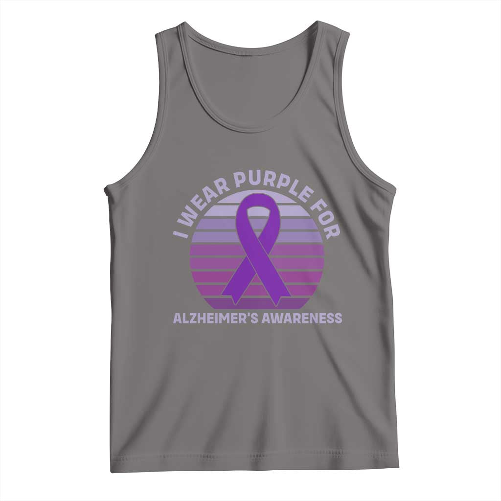 I Wear Purple For Alzheimers Tank Top Vintage Sunset Purple Ribbon Graphic