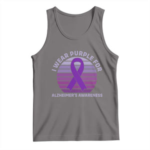 I Wear Purple For Alzheimers Tank Top Vintage Sunset Purple Ribbon Graphic
