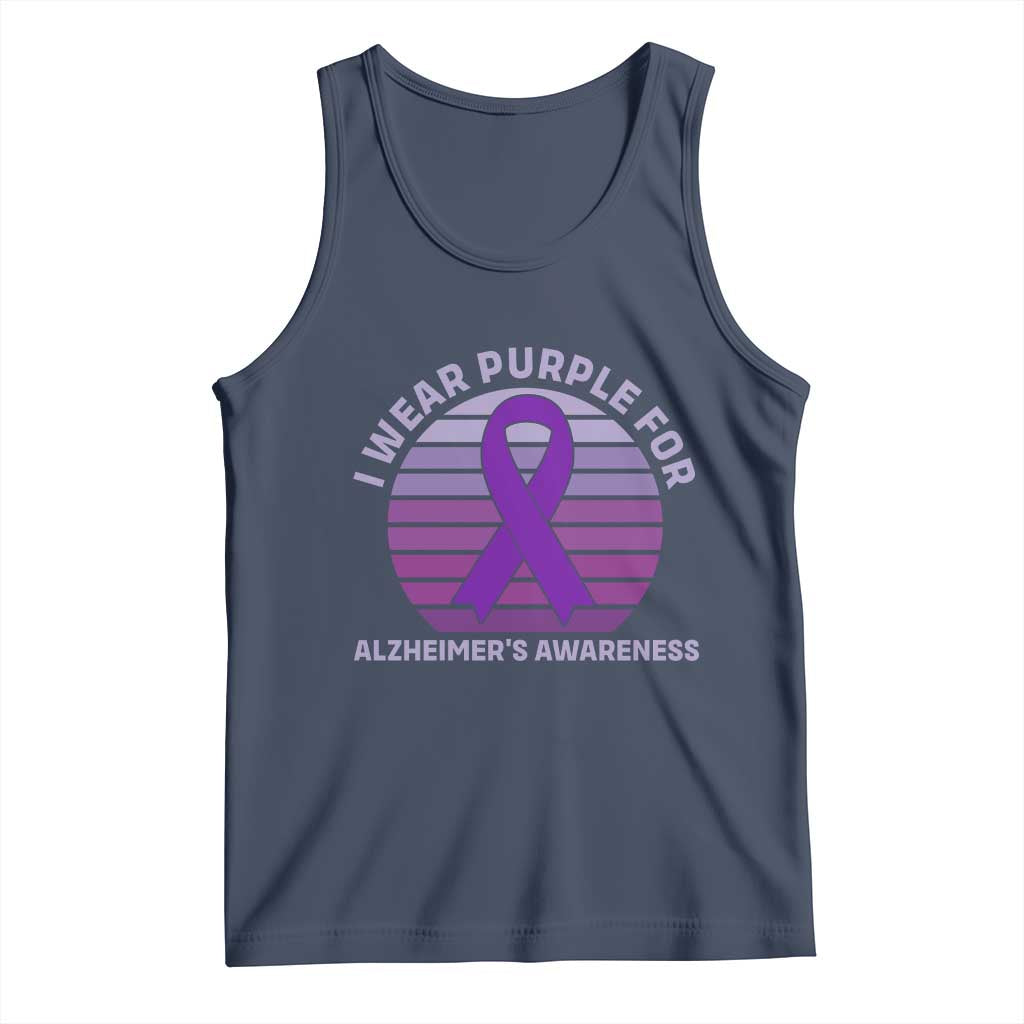 I Wear Purple For Alzheimers Tank Top Vintage Sunset Purple Ribbon Graphic