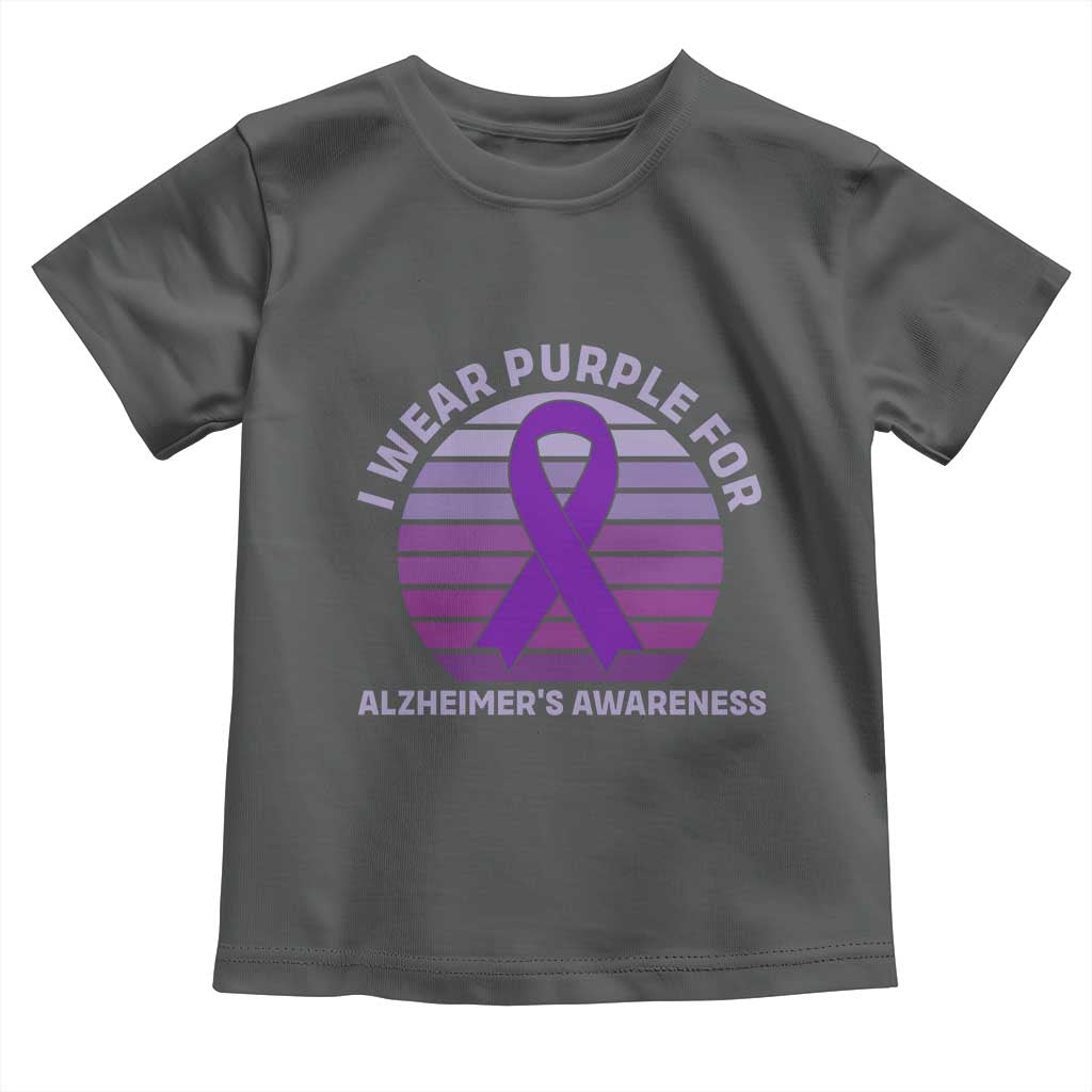I Wear Purple For Alzheimers Toddler T Shirt Vintage Sunset Purple Ribbon Graphic