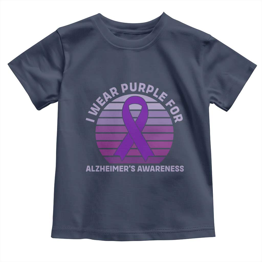 I Wear Purple For Alzheimers Toddler T Shirt Vintage Sunset Purple Ribbon Graphic