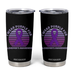 I Wear Purple For Alzheimers Tumbler Cup Vintage Sunset Purple Ribbon Graphic