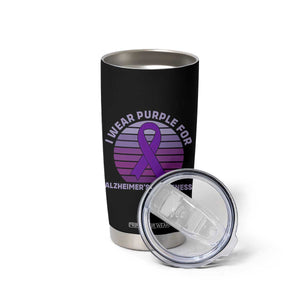 I Wear Purple For Alzheimers Tumbler Cup Vintage Sunset Purple Ribbon Graphic