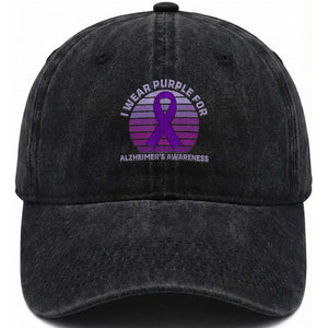 I Wear Purple For Alzheimers Washed Cotton Baseball Cap Vintage Sunset Purple Ribbon Graphic