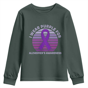 I Wear Purple For Alzheimers Youth Sweatshirt Vintage Sunset Purple Ribbon Graphic