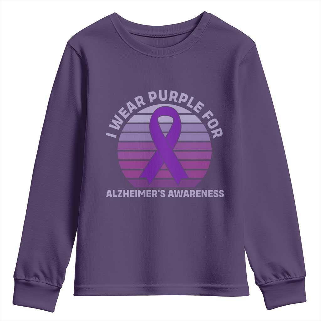 I Wear Purple For Alzheimers Youth Sweatshirt Vintage Sunset Purple Ribbon Graphic TS12 Purple Print Your Wear