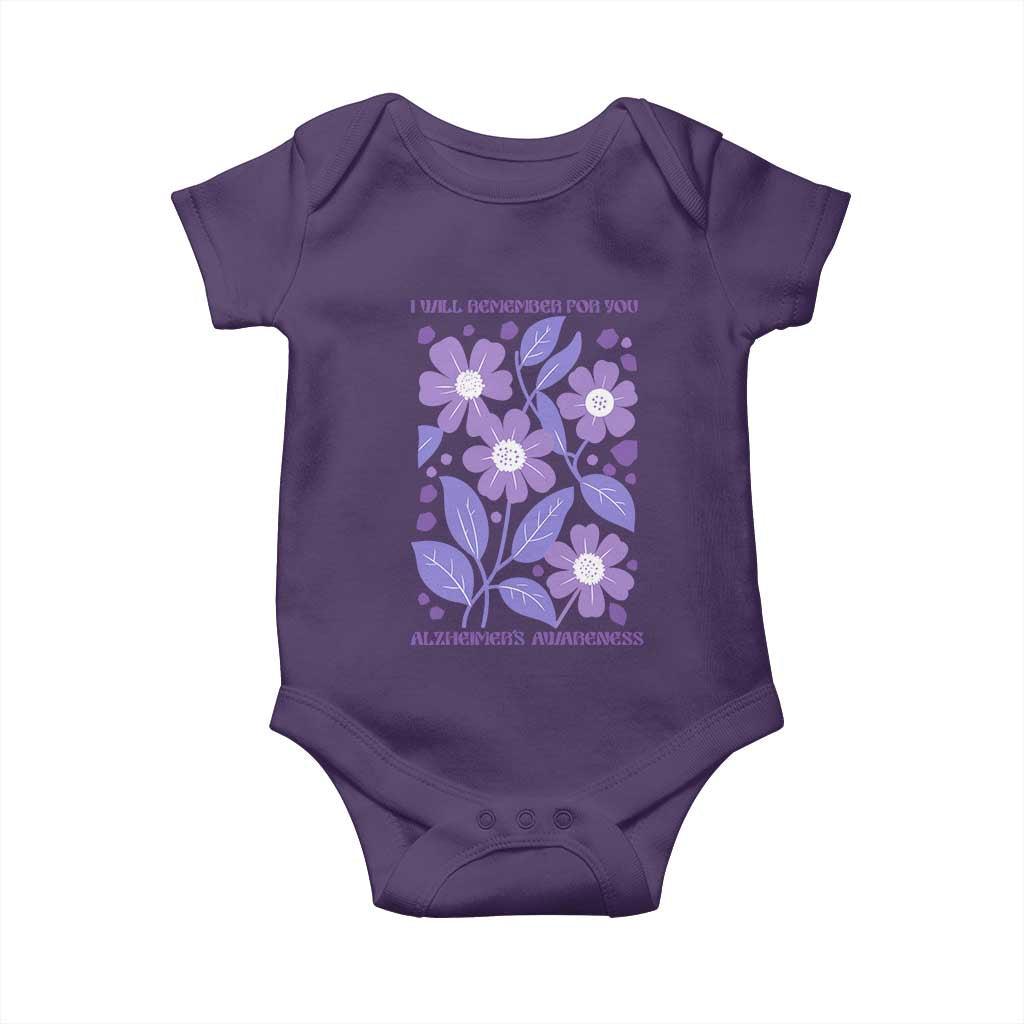 Alzheimers Purple Floral Retro Graphic Baby Onesie I Will Remember For You TS12 Purple Print Your Wear