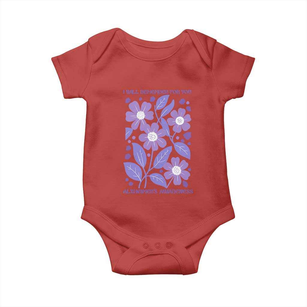 Alzheimers Purple Floral Retro Graphic Baby Onesie I Will Remember For You