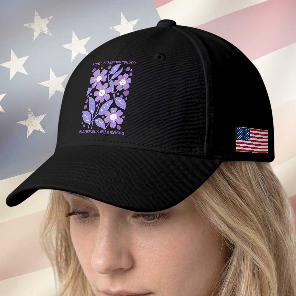 Alzheimers Purple Floral Retro Graphic Baseball Cap I Will Remember For You