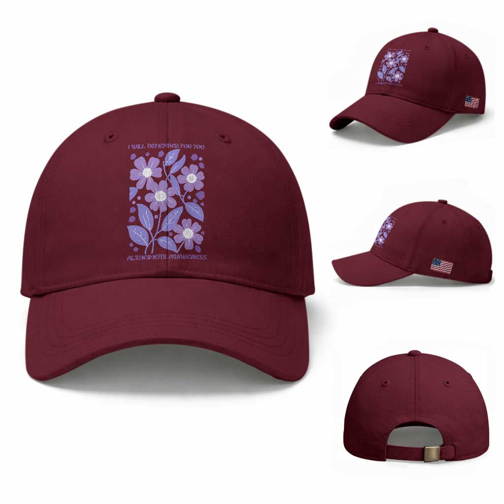 Alzheimers Purple Floral Retro Graphic Baseball Cap I Will Remember For You