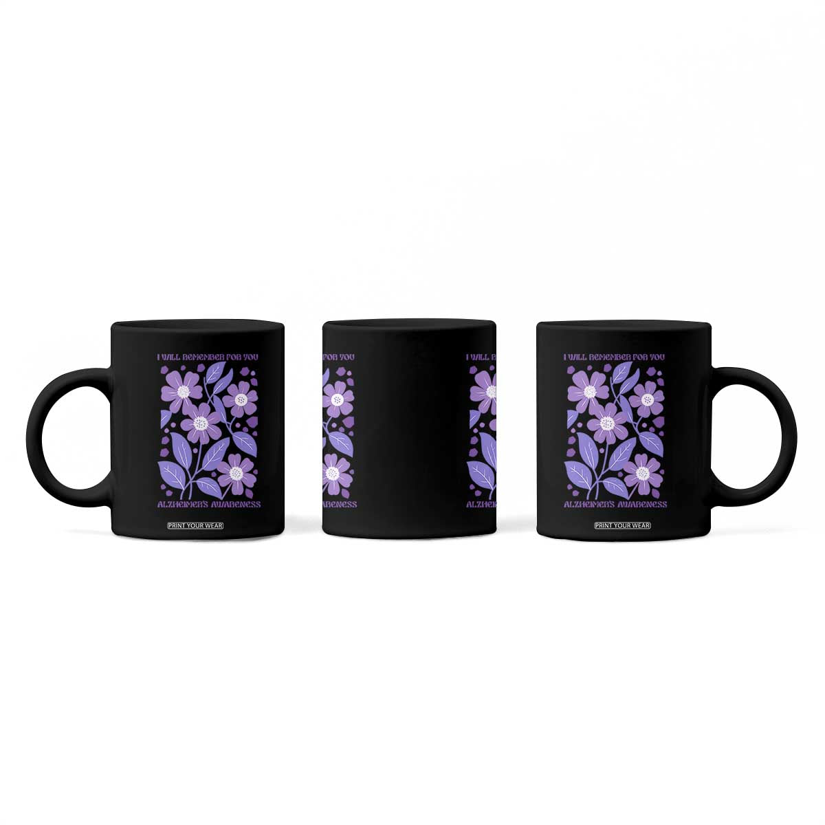 Alzheimers Purple Floral Retro Graphic Coffee Mug I Will Remember For You