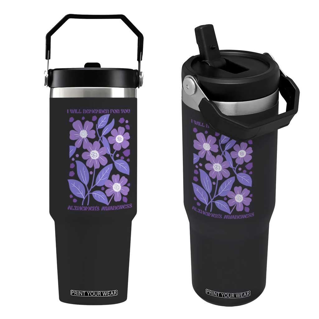 Alzheimers Purple Floral Retro Graphic Flip Straw Tumbler I Will Remember For You TS12 One Size: 30 oz Black Print Your Wear
