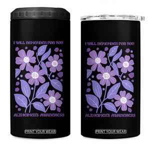 Alzheimers Purple Floral Retro Graphic 4 in 1 Can Cooler Tumbler I Will Remember For You