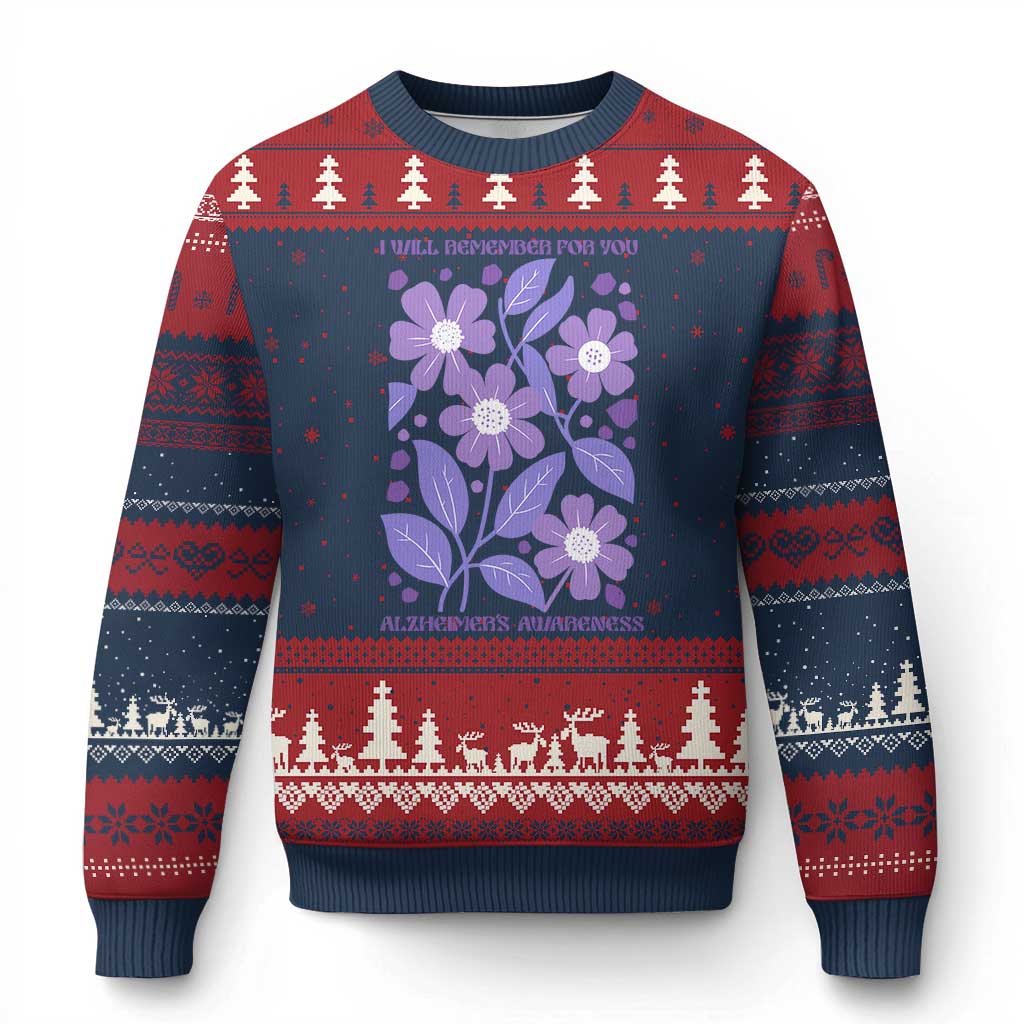 Alzheimers Purple Floral Retro Graphic Ugly Christmas Sweater I Will Remember For You TS12 Navy Red Print Your Wear