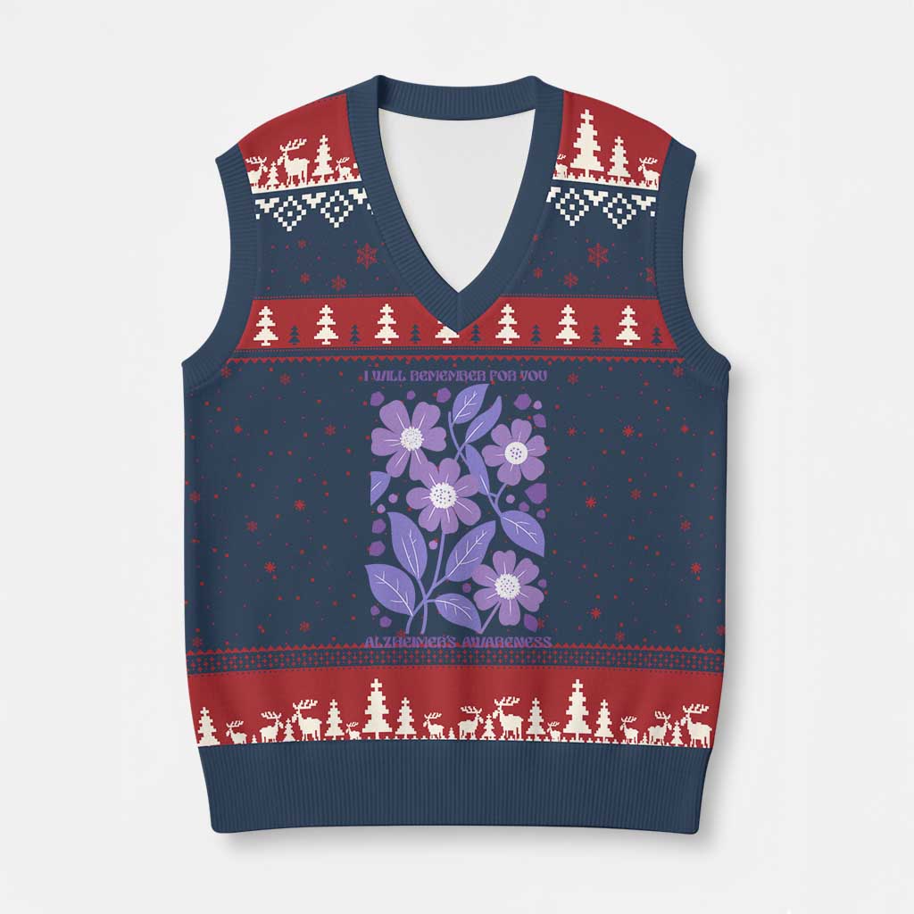 Alzheimers Purple Floral Retro Graphic V-Neck Knit Sweater Vest I Will Remember For You TS12 Navy Red Print Your Wear