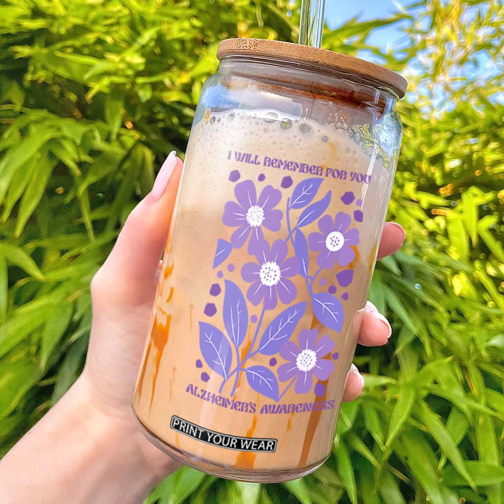 Alzheimers Purple Floral Retro Graphic Glass Can I Will Remember For You TS12 Black Print Your Wear