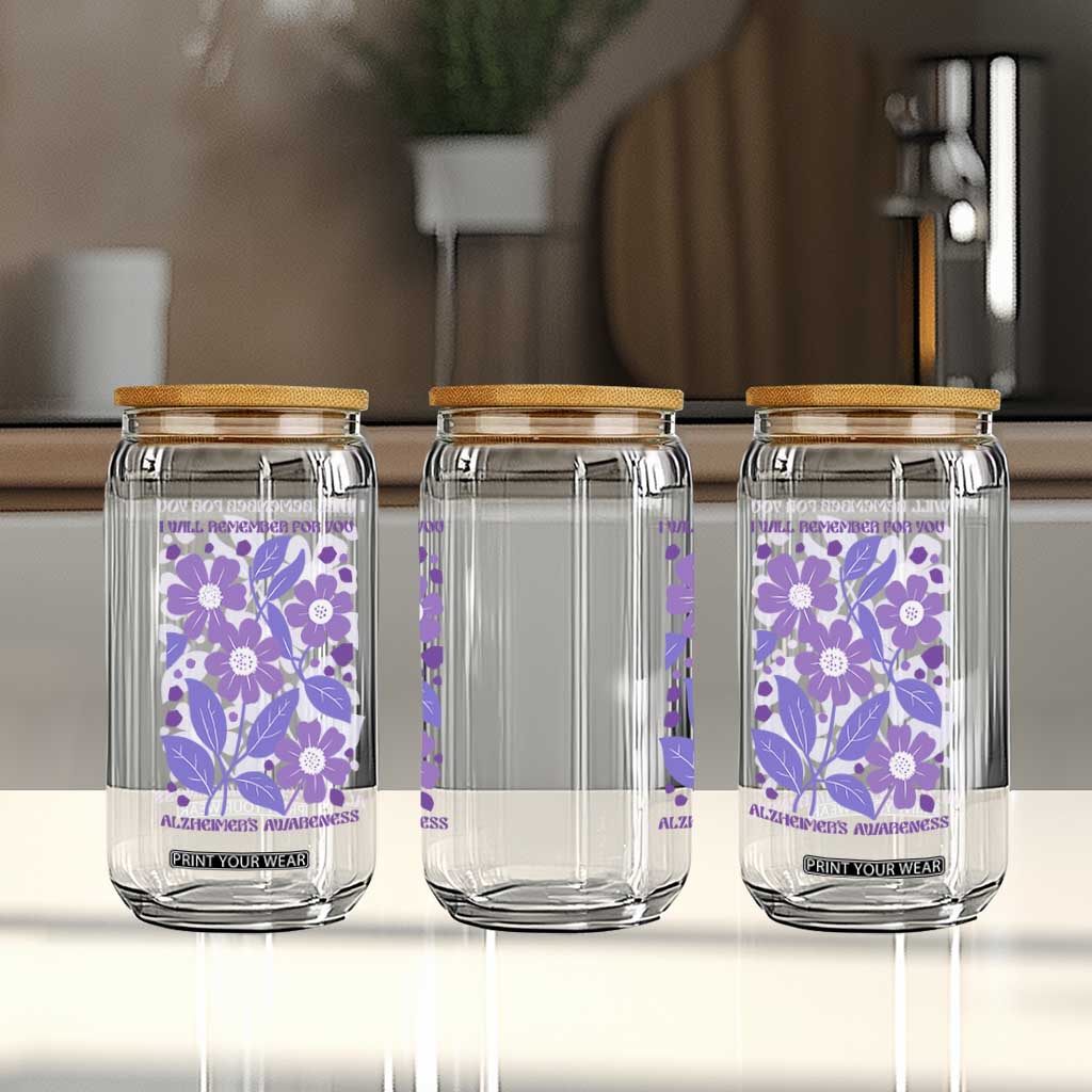 Alzheimers Purple Floral Retro Graphic Glass Can I Will Remember For You