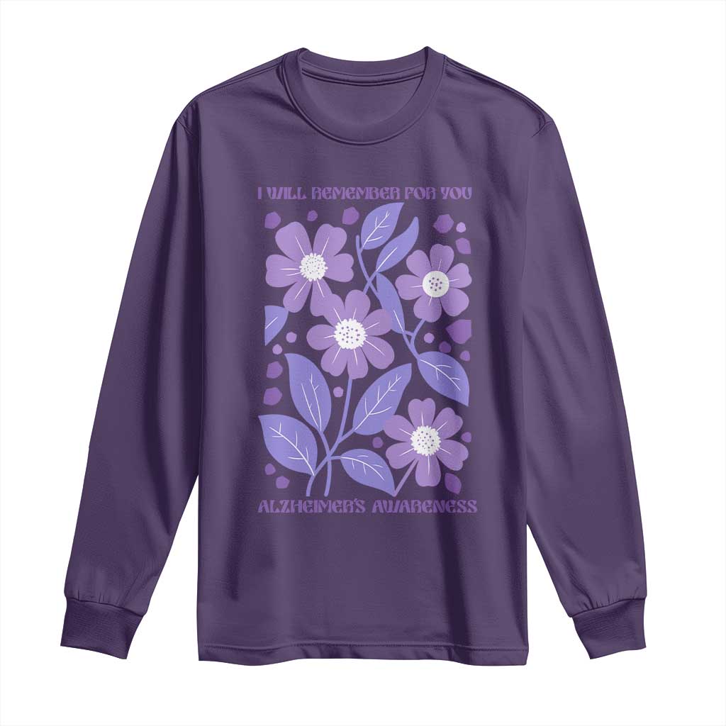 Alzheimers Purple Floral Retro Graphic Long Sleeve Shirt I Will Remember For You TS12 Purple Print Your Wear