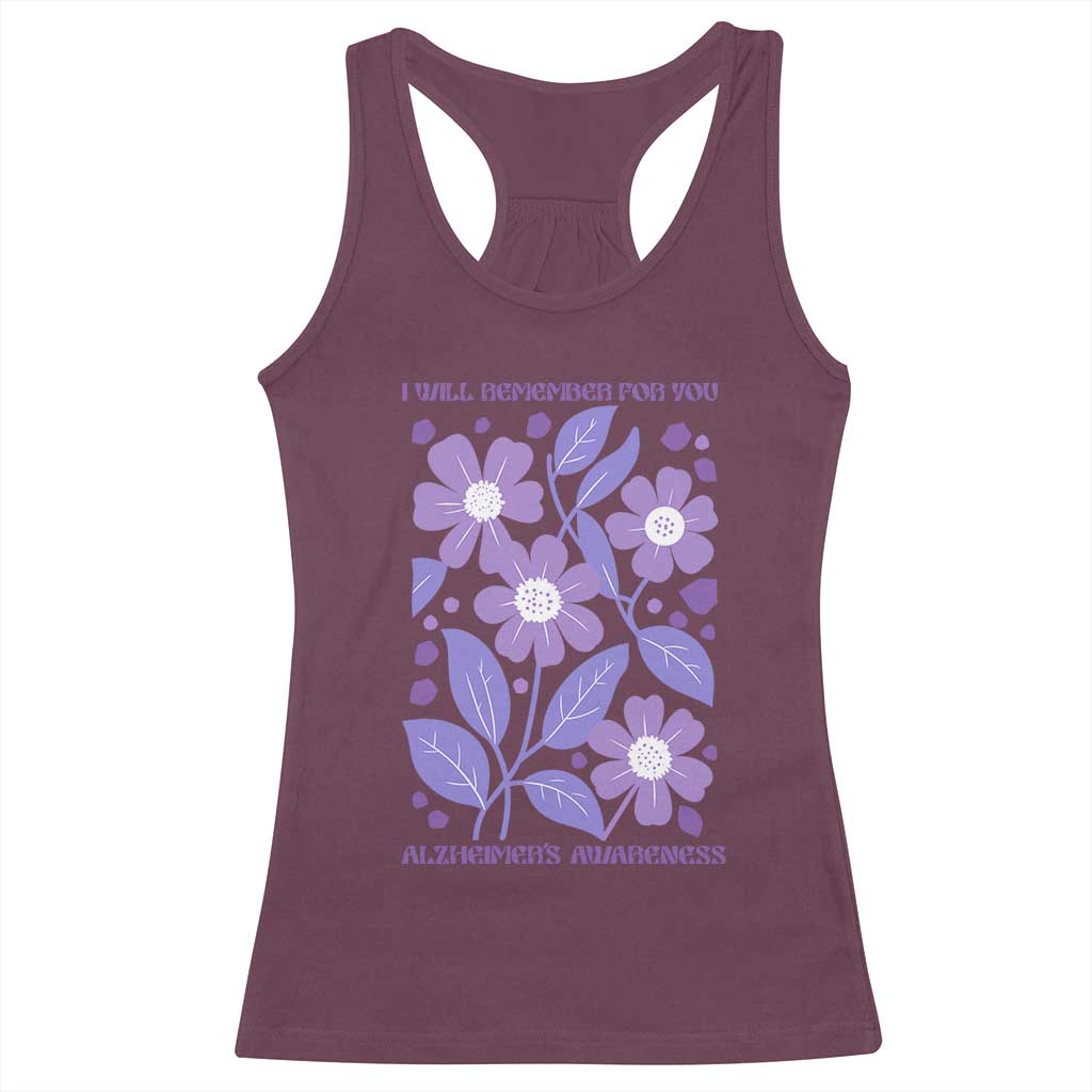 Alzheimers Purple Floral Retro Graphic Racerback Tank Top I Will Remember For You