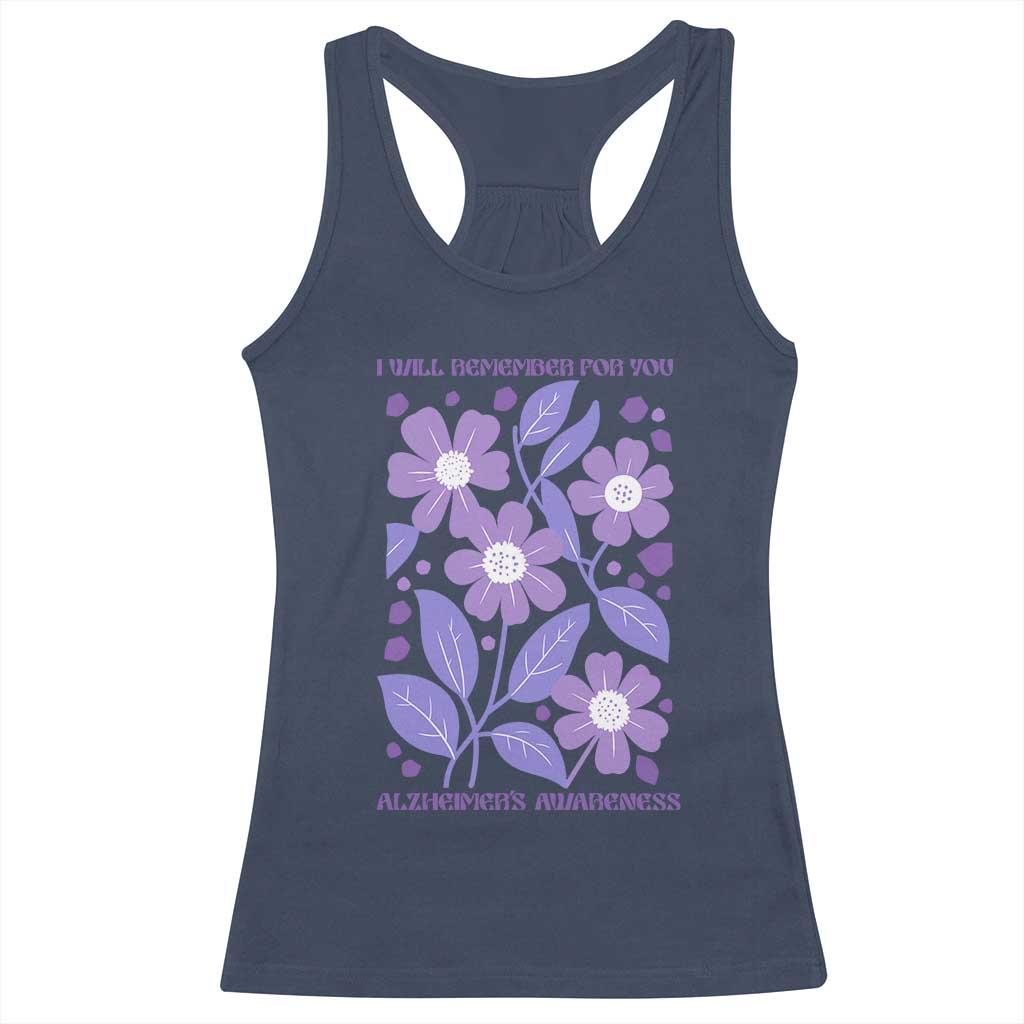 Alzheimers Purple Floral Retro Graphic Racerback Tank Top I Will Remember For You