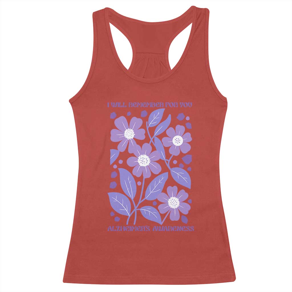 Alzheimers Purple Floral Retro Graphic Racerback Tank Top I Will Remember For You