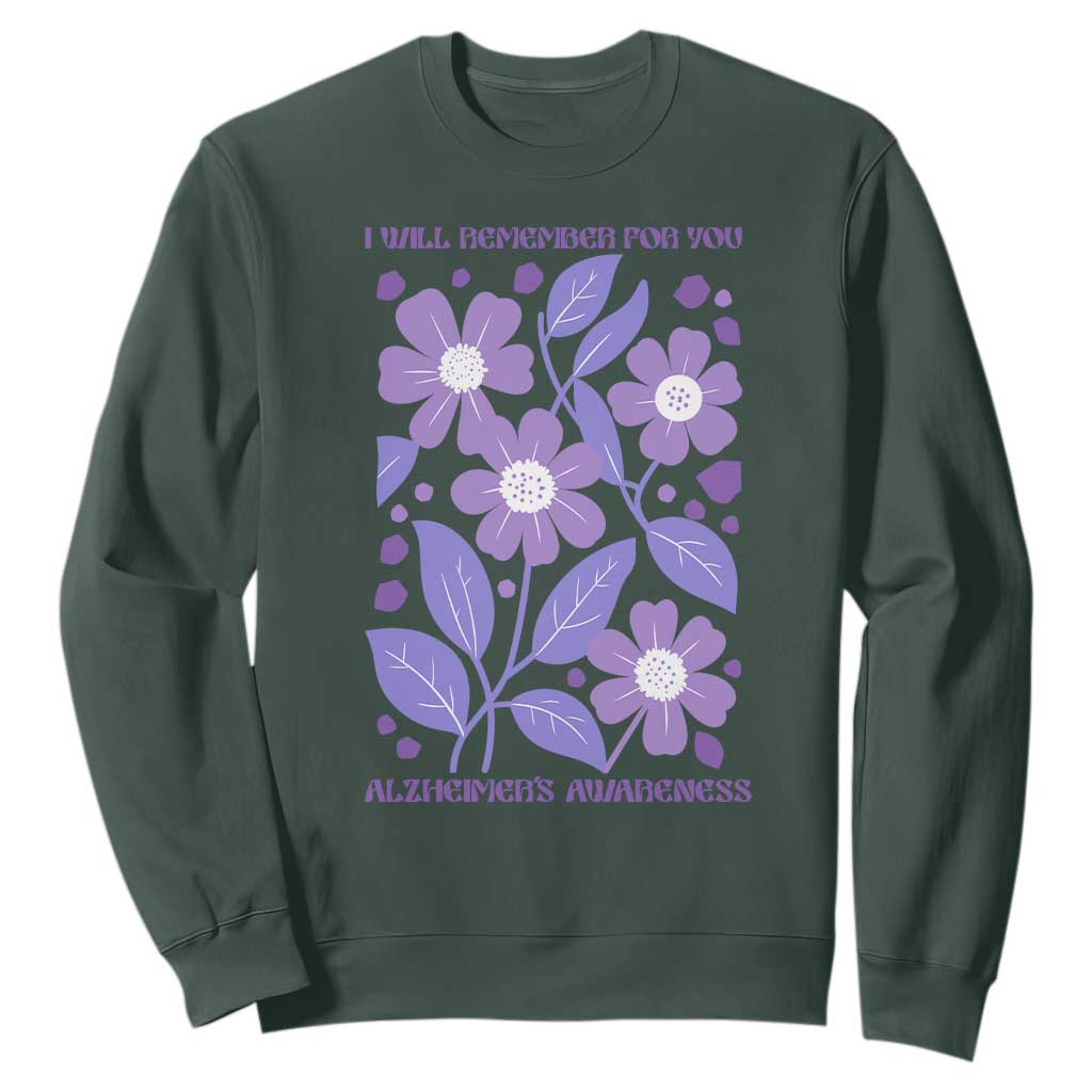 Alzheimers Purple Floral Retro Graphic Sweatshirt I Will Remember For You