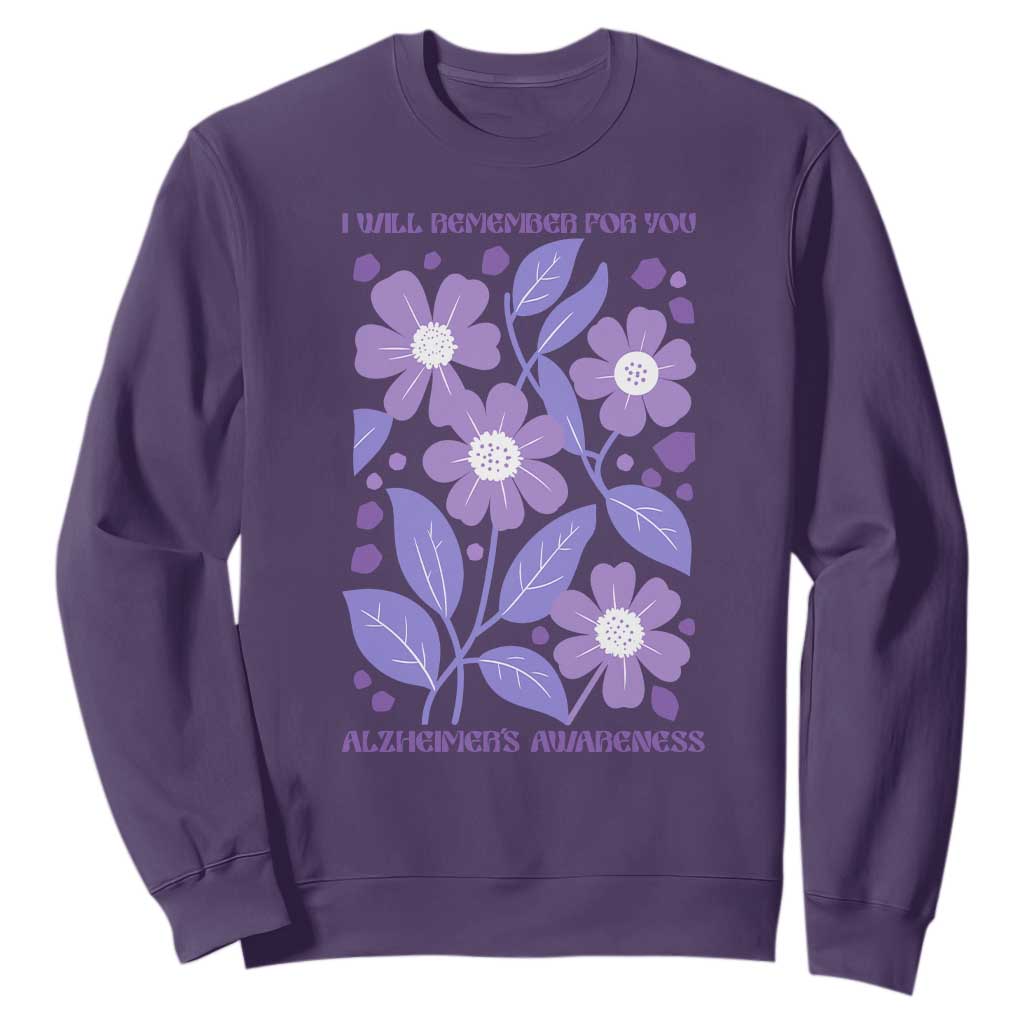 Alzheimers Purple Floral Retro Graphic Sweatshirt I Will Remember For You TS12 Purple Print Your Wear