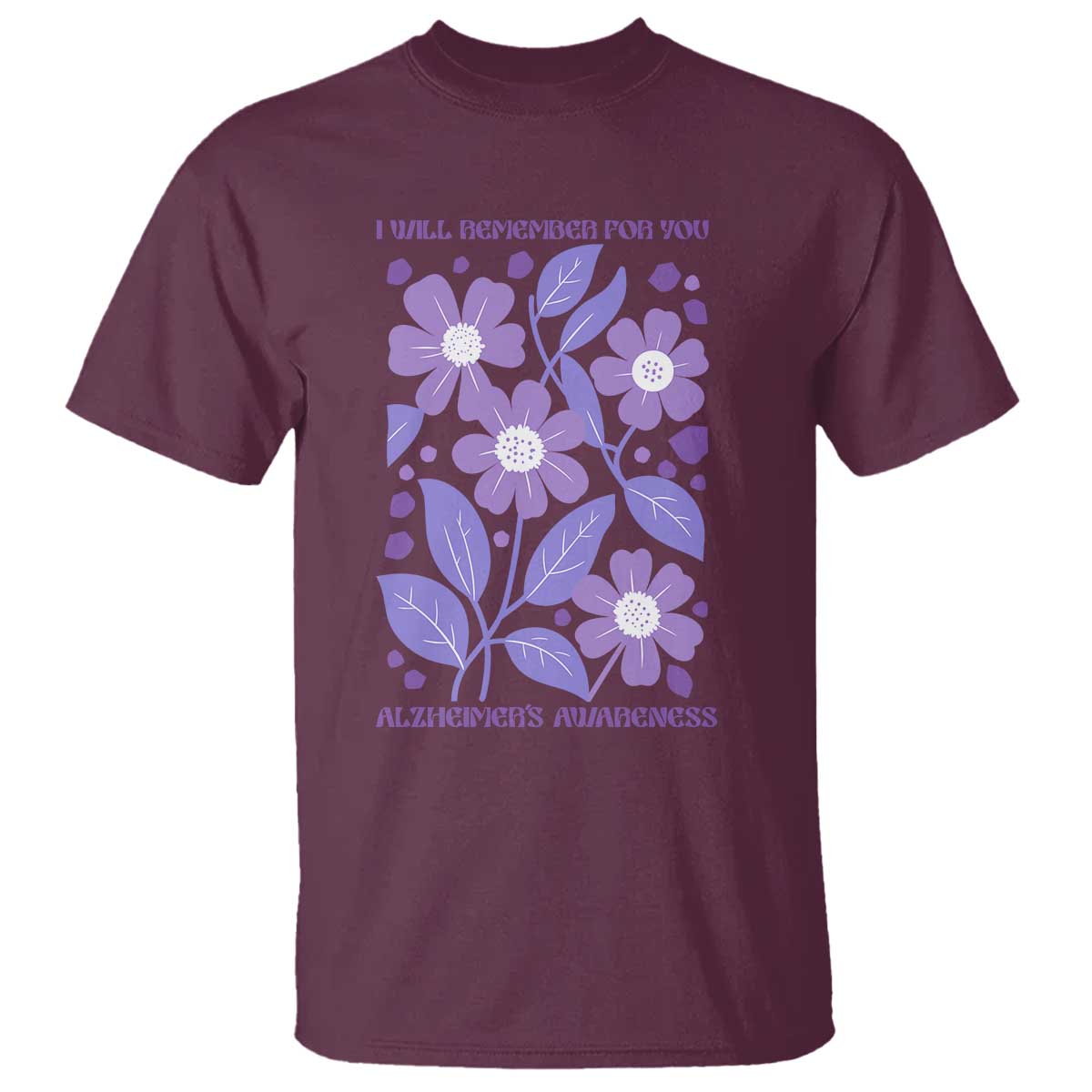 Alzheimers Purple Floral Retro Graphic T Shirt I Will Remember For You