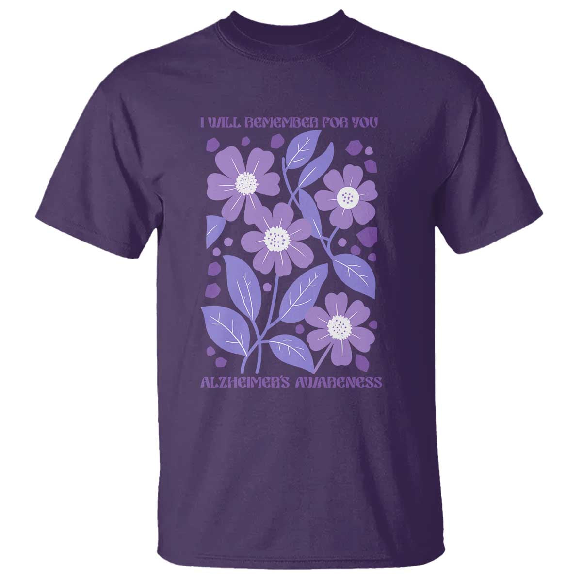 Alzheimers Purple Floral Retro Graphic T Shirt I Will Remember For You TS12 Purple Print Your Wear