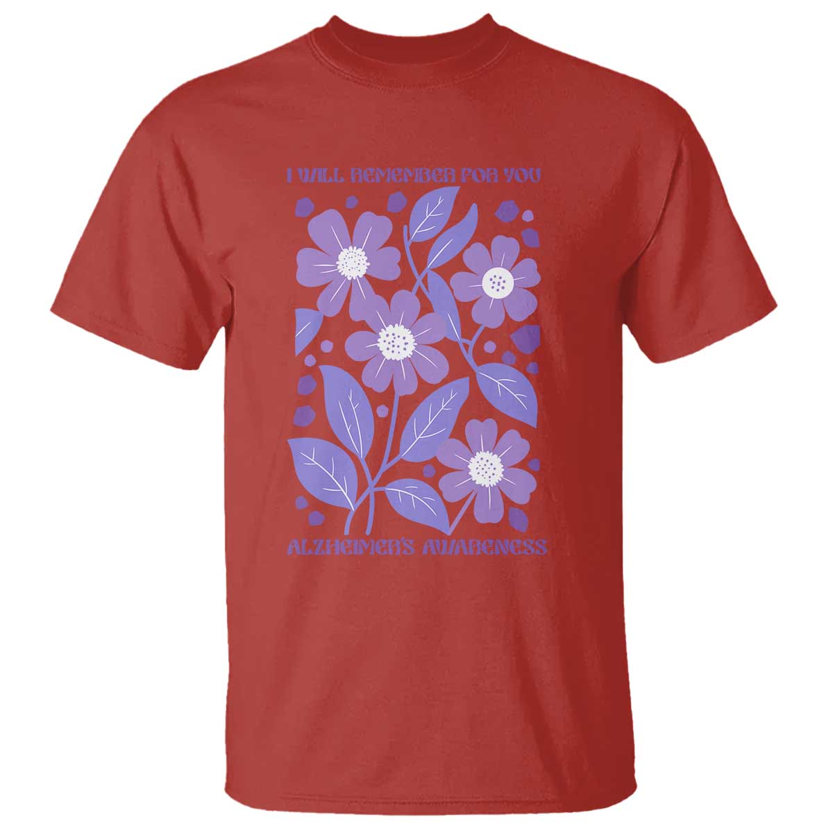 Alzheimers Purple Floral Retro Graphic T Shirt I Will Remember For You