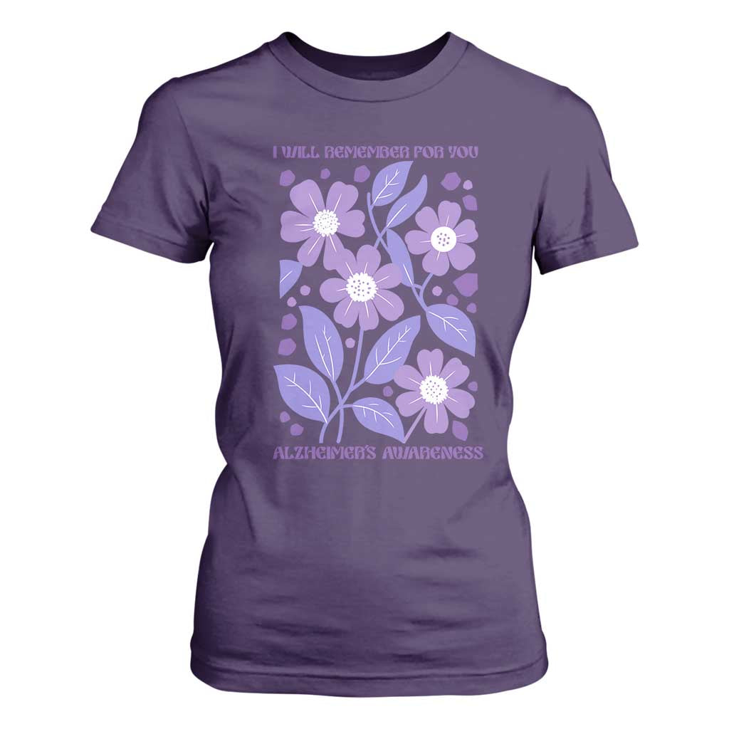 Alzheimers Purple Floral Retro Graphic T Shirt For Women I Will Remember For You TS12 Purple Print Your Wear