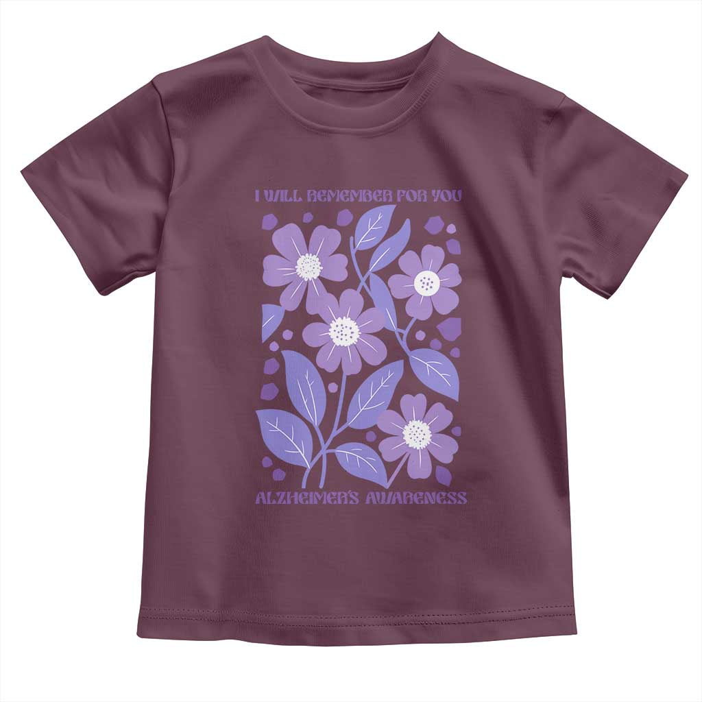 Alzheimers Purple Floral Retro Graphic Toddler T Shirt I Will Remember For You