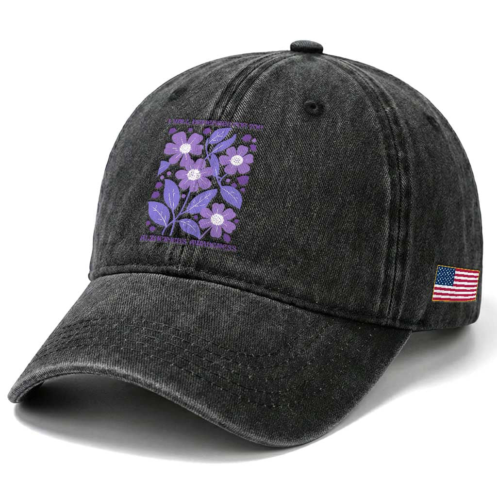 Alzheimers Purple Floral Retro Graphic Washed Cotton Baseball Cap I Will Remember For You
