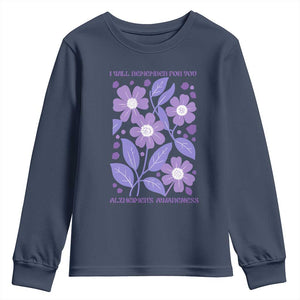 Alzheimers Purple Floral Retro Graphic Youth Sweatshirt I Will Remember For You