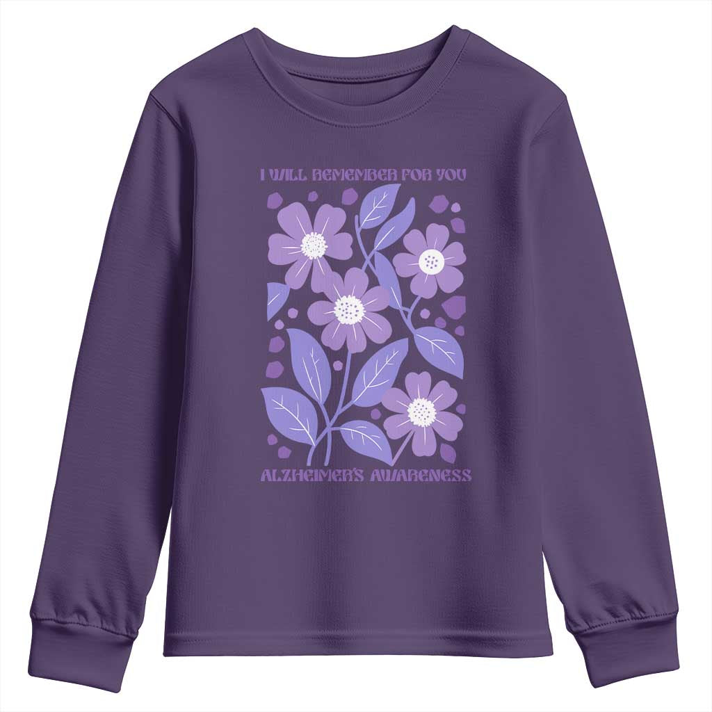 Alzheimers Purple Floral Retro Graphic Youth Sweatshirt I Will Remember For You TS12 Purple Print Your Wear