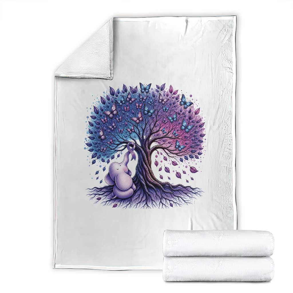 Purple Elephant Butterfly Ribbon Throw Blanket Tree Of Life Alzheimers Support TS12 White Print Your Wear