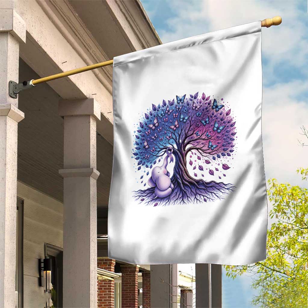 Purple Elephant Butterfly Ribbon Garden Flag Tree Of Life Alzheimers Support