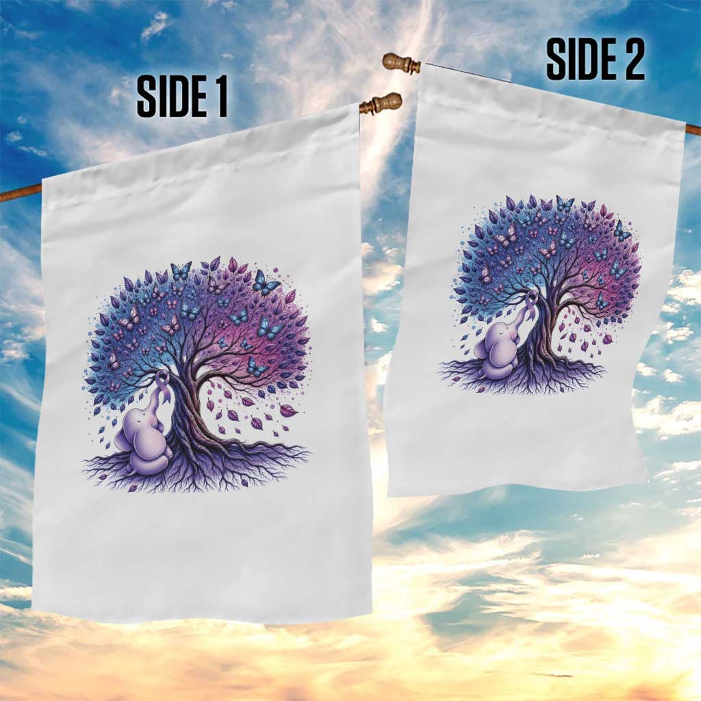 Purple Elephant Butterfly Ribbon Garden Flag Tree Of Life Alzheimers Support