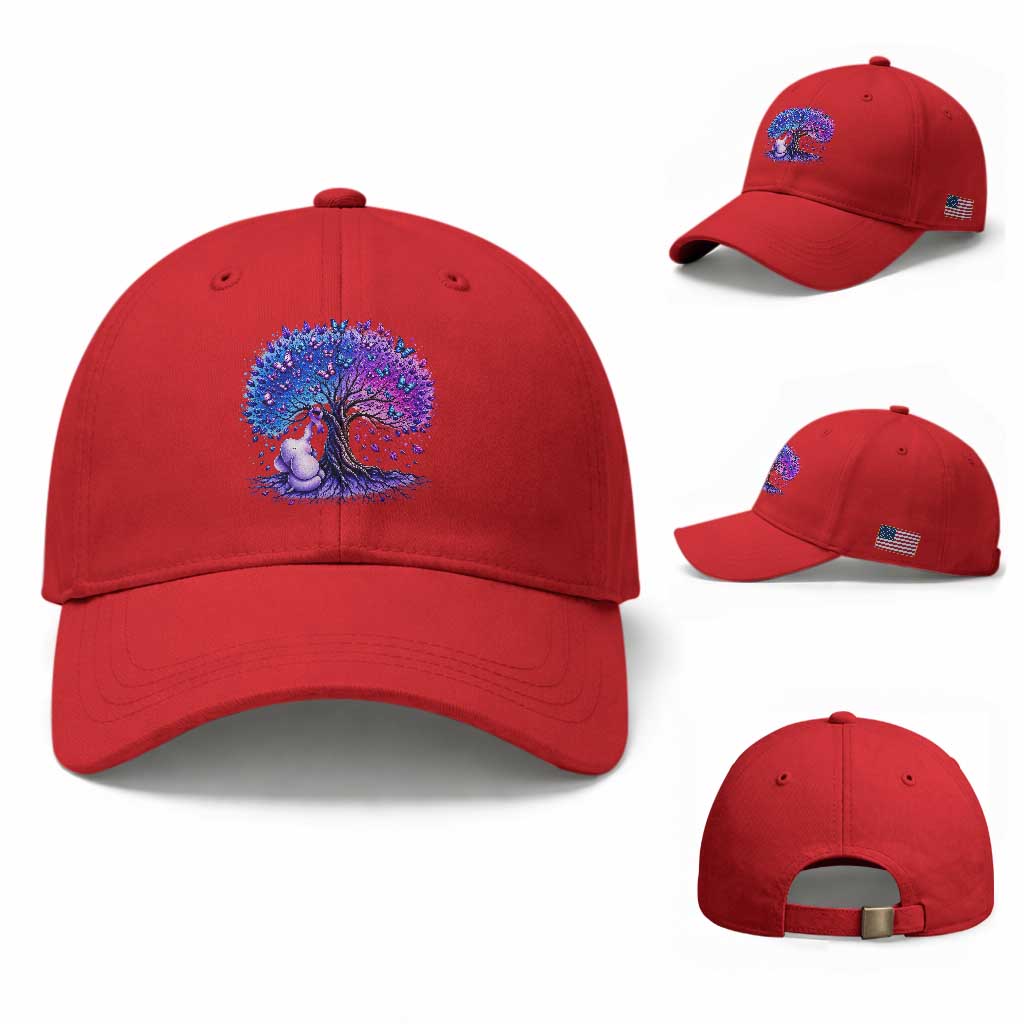 Purple Elephant Butterfly Ribbon Baseball Cap Tree Of Life Alzheimers Support