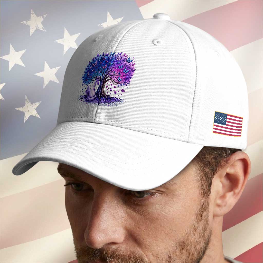 Purple Elephant Butterfly Ribbon Baseball Cap Tree Of Life Alzheimers Support